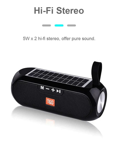 T&G TG182 Solar Charging Portable Stereo speakers Wireless Bluetooth With Mic Outdoor Loudspeaker Waterproof FM Radio Soundbar.