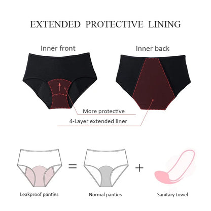 Menstrual panties 4 layer cotton physiological period leakage prevention heavy absorbent reusable mid-waist panties.