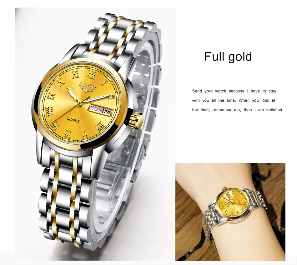 LIGE 2025 New Gold Watch Women Watches Ladies Creative Steel Women's Bracelet Watches Female Waterproof Clock Relogio Feminino.