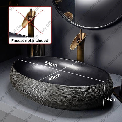 Retro-Kunst-Keramikwaschbecken, mehrere Stile, schwarzes Waschbecken, Einzelschüssel, Low-Key-Luxus-Aufsatzwaschbecken für Haushalt, Hotel, Badezimmer