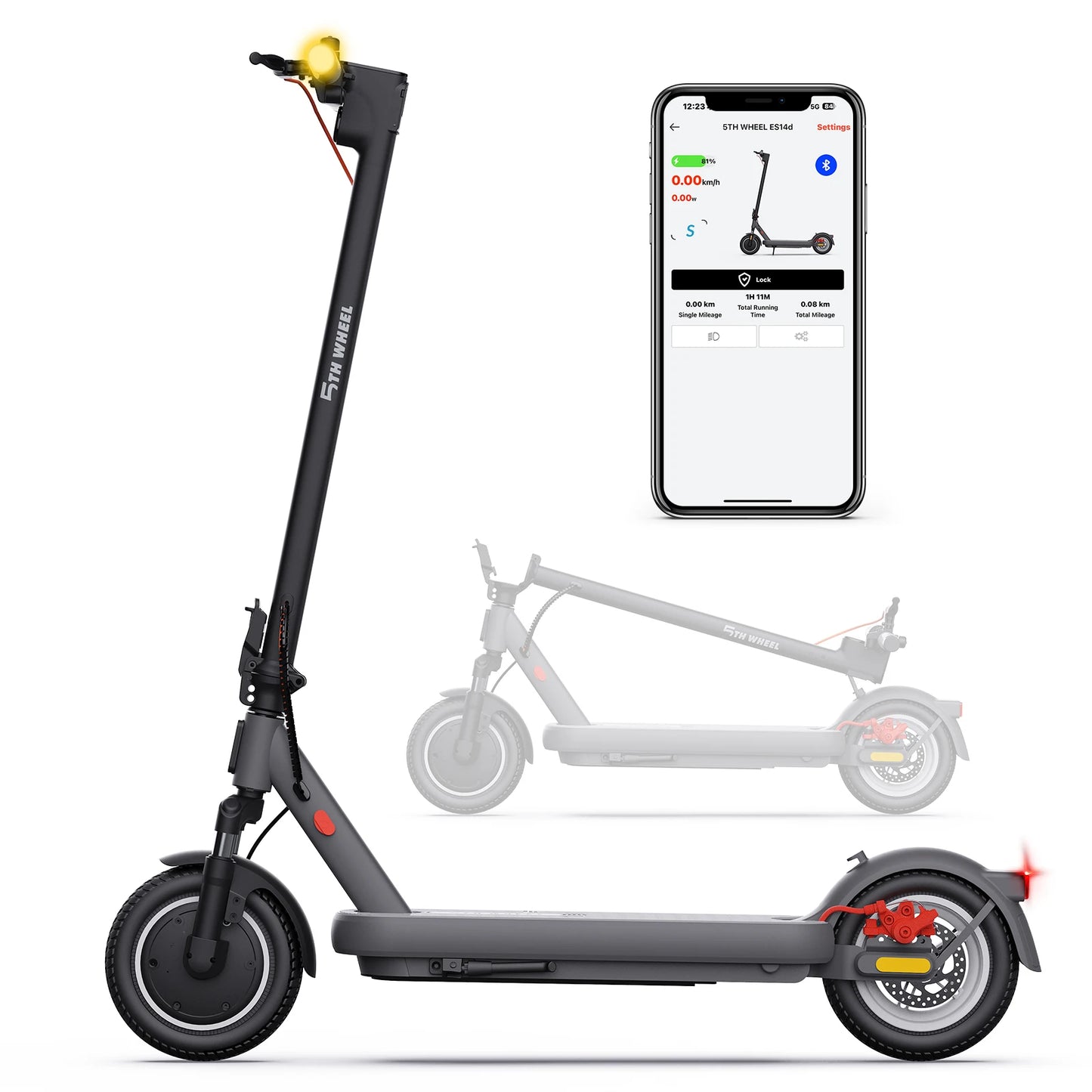 5TH WHEEL ES14 ABE Adult E-Scooter 400W Motor 48V 7.5AH Battery City Electric Scooter 10" Solid Tires Foldable Electric Scooter.