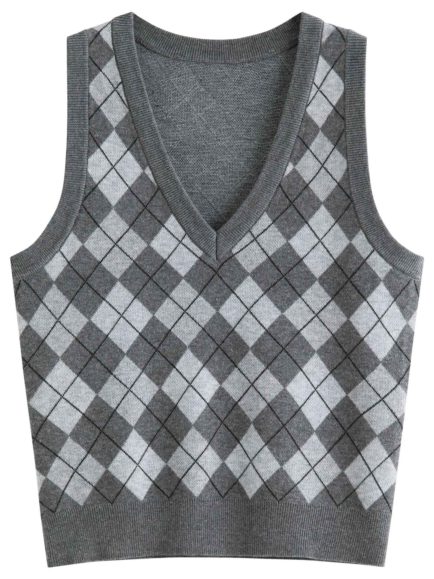 FSLE Plaid Rot Grau V-ausschnitt Gestrickte Weste Top für Frauen 2025, Herbst Neue Ankunft Retro College Stil Oberbekleidung Weste 25FS13248.