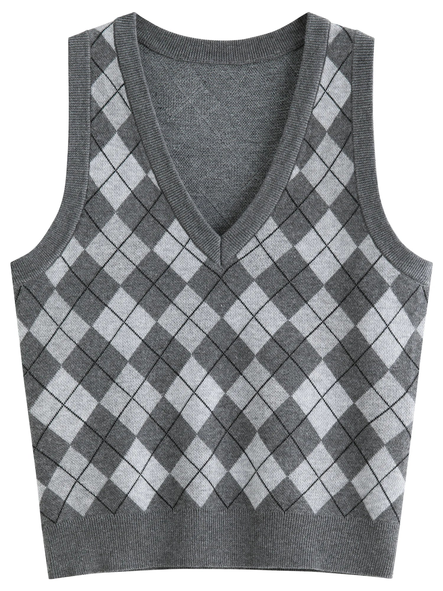 FSLE Plaid Rot Grau V-ausschnitt Gestrickte Weste Top für Frauen 2025, Herbst Neue Ankunft Retro College Stil Oberbekleidung Weste 25FS13248.