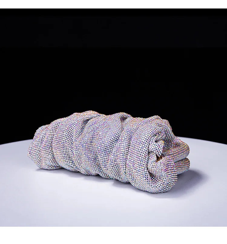 Premium Handmade Diamond-encrusted Clutch Bag Pleated Chain Rhinestone Cloud Clip Dinner Bag Single Shoulder Oblique Span Bolsos.