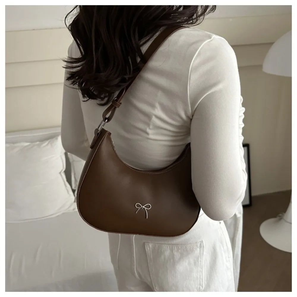 Bowknot Armpit Bag Korean Underarm Bag Luxury PU Leather Y2K Handbag Girls Shoulder Bag.