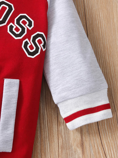 Modischer, langärmliger, süßer und personalisierter Baby-Jungen-Overall mit Rundhalsausschnitt und Buchstabendruck.