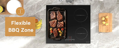 NOXTON White/Black Induction Hob Plug in, (UK:2800W/EU:3500W) 4 Zones with 1 Grill Zone, 60CM Touch, Safety Lock,Ceramic Glass.