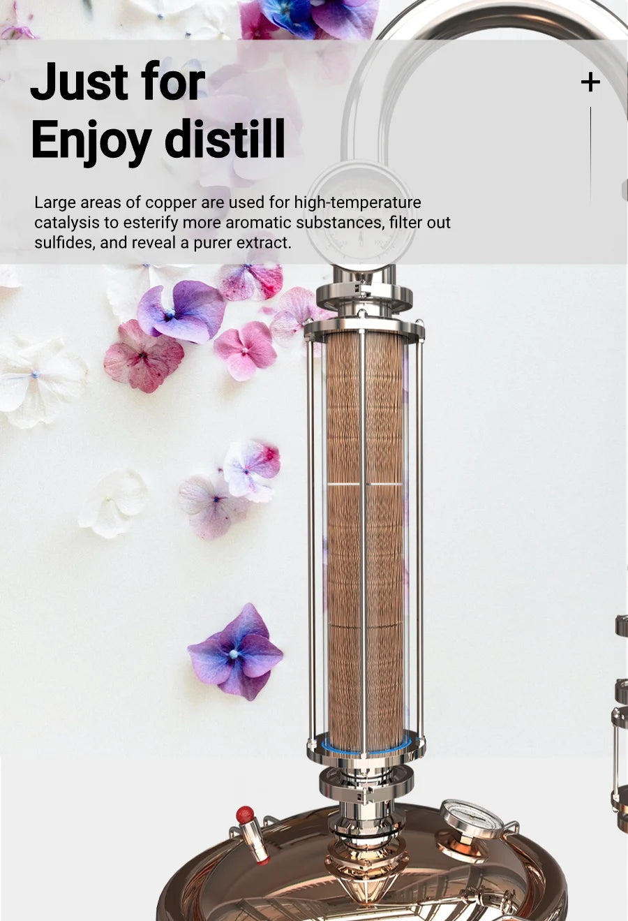 HOOLOO CT Distiller Electric Hydrolat Essential Oil Still Moonshine Still Copper lid Glass Copper Mesh Column Home Fragrance.