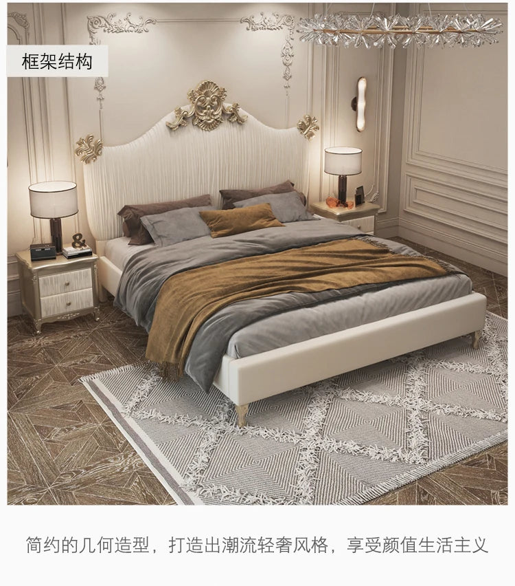 Klassisches europäisches Bett, Doppelbett, King-Size-Bett, Kopfteil, hochwertiges Bett, Twin, kreieren Sie das Hauptschlafzimmer, Cama De Casal, Wohnmöbel