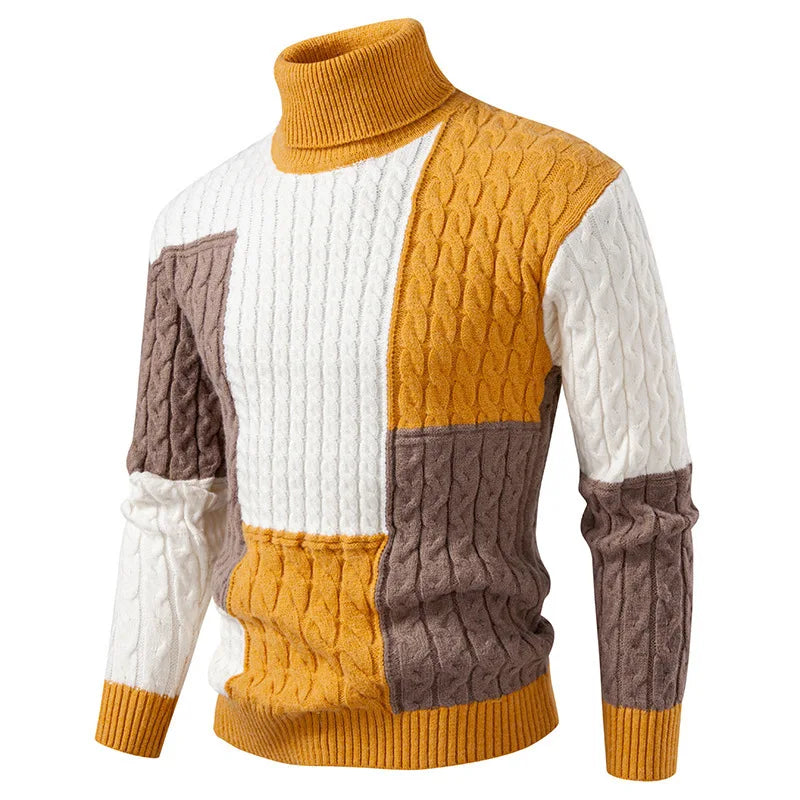 #8621 Spliced Color Turtleneck Sweater Men Long Sleeve Knitted Pullover Male Teenager Pullover Hombre Thick Autumn Winter.