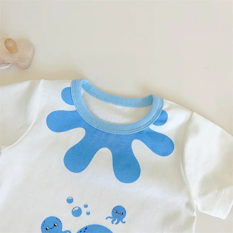 Lustige Oktopus Sommer Baby kleidung koreanische neue Jungen Mädchen einteiligen Stram pler schönen Bodysuit Säugling Baumwolle kurzen Overall.