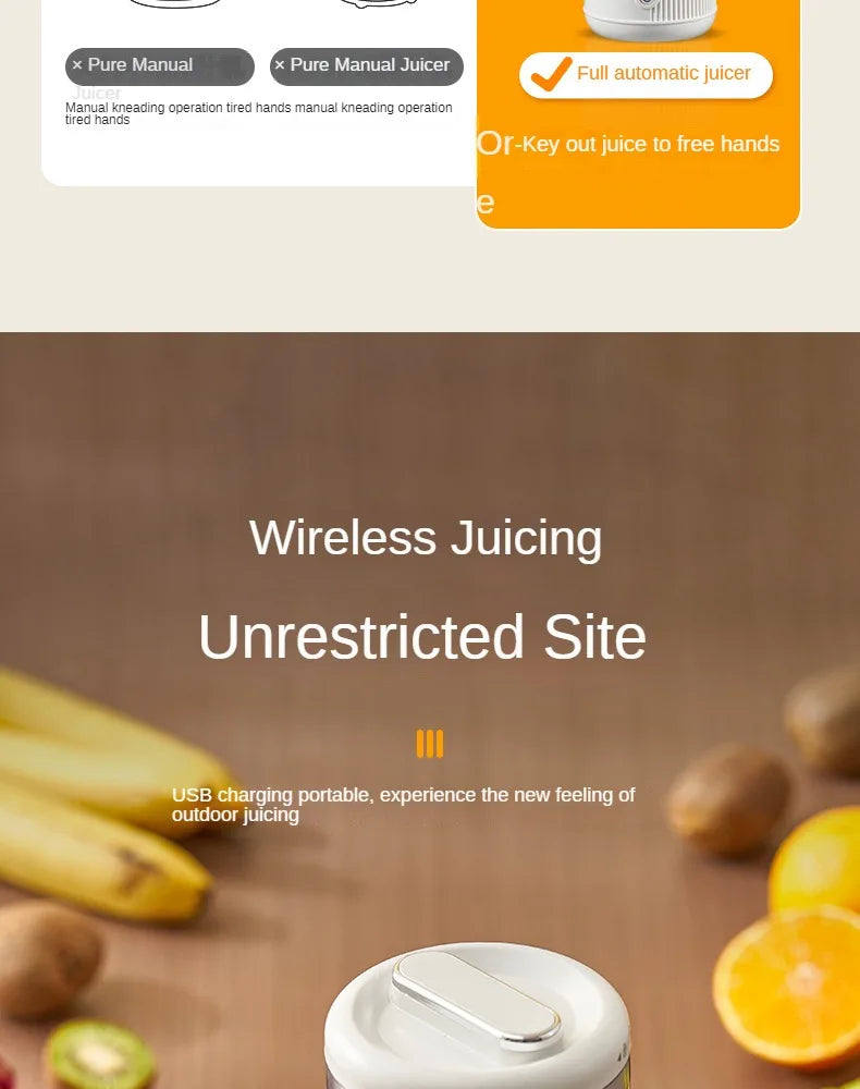 Rechargeable Electric Citrus Juicer Orange Juice Machine Extra Large Caliber Residue Separation