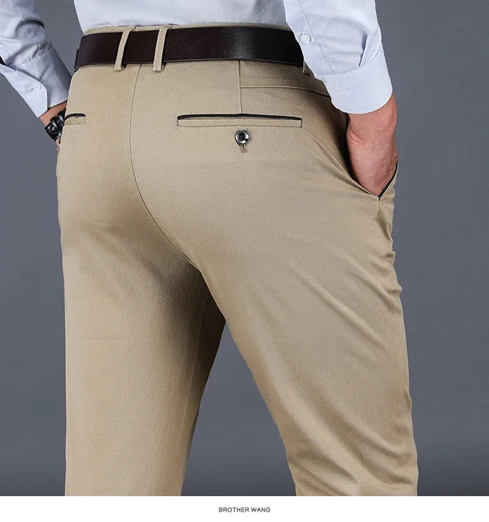 2024 neue 98% Baumwolle Casual Hosen Männer Kleidung der Klassischen Gerade Lose Hohe Taille Elastische Hose Männliche Marke Kleidung.