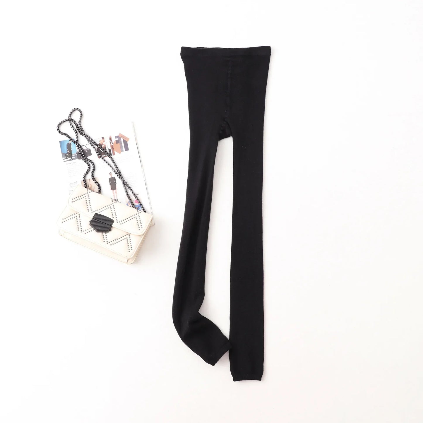 Women's Autumn and Winter Mulberry Silk Blend Tights Slim High Waist Skinny Anti-Hook Thick Warm Leggings Tights Stockings