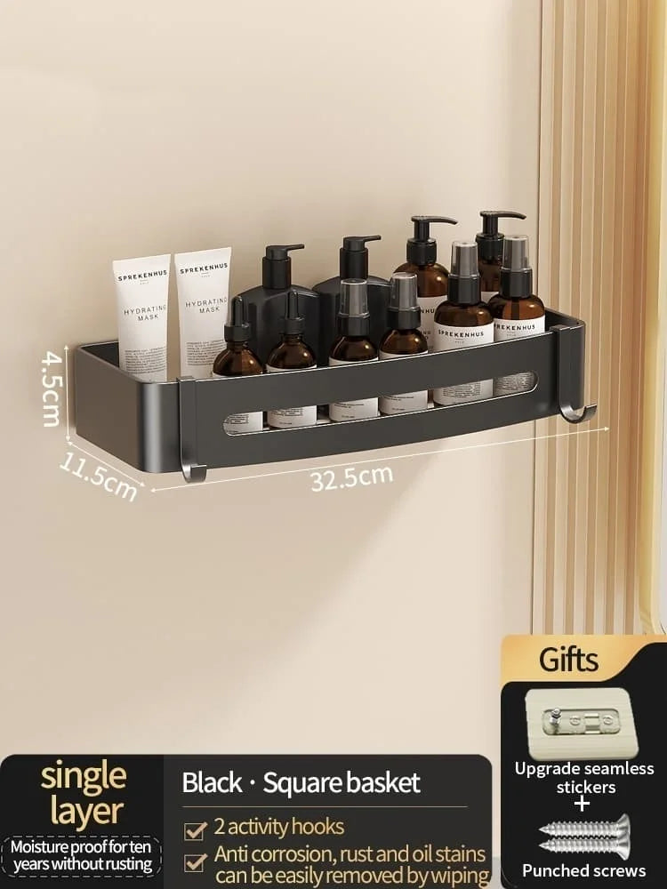 Kein Bohren Aluminium Badezimmer Regal Regale Shampoo Make-up Lagerung Halter Küche Organizer Wand Badezimmer Zubehör