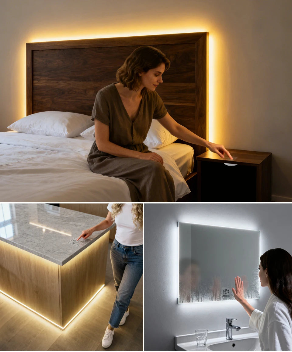 Neon Cob Self-adhesive LED Strip Touch Sensor Light AC110/220V TO DC 24V Silicone Tube Dimmable Neon Tape for Under Cabinet Lamp.