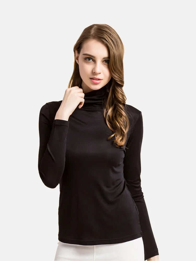 SuyaDream Damen-Rollkragenpullover, langärmelige, solide Pullover, gestrickte Naturseide, schickes T-Shirt mit Boden, 2025, Frühlings-Herbst-TOP.