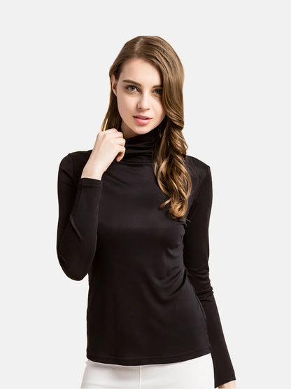 SuyaDream Damen-Rollkragenpullover, langärmelige, solide Pullover, gestrickte Naturseide, schickes T-Shirt mit Boden, 2025, Frühlings-Herbst-TOP.