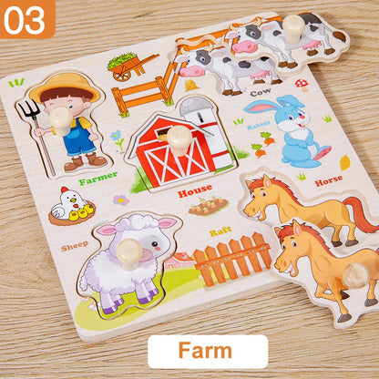 Montessori Baby Toys Wooden 3d Puzzle Cartoon Animal Intelligence Jigsaw Puzzle Early Learning Educational Toys for Children