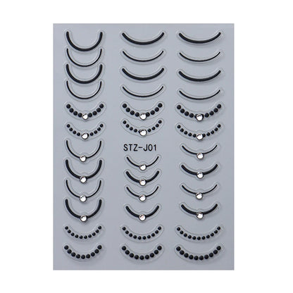 French Tips Nail Sticker 5D Embossed Crystal French Nail Decals Gold Silver Black Line Design Adhesive Slider Nails Art.