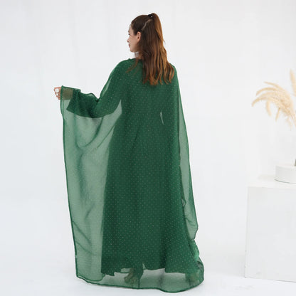 Eid 2 Piece Muslim Woman Set Diamonds Butterfly Abaya with Matching Inner Dress Dubai Luxury Kebaya Caftan Marocain Islam Outfit