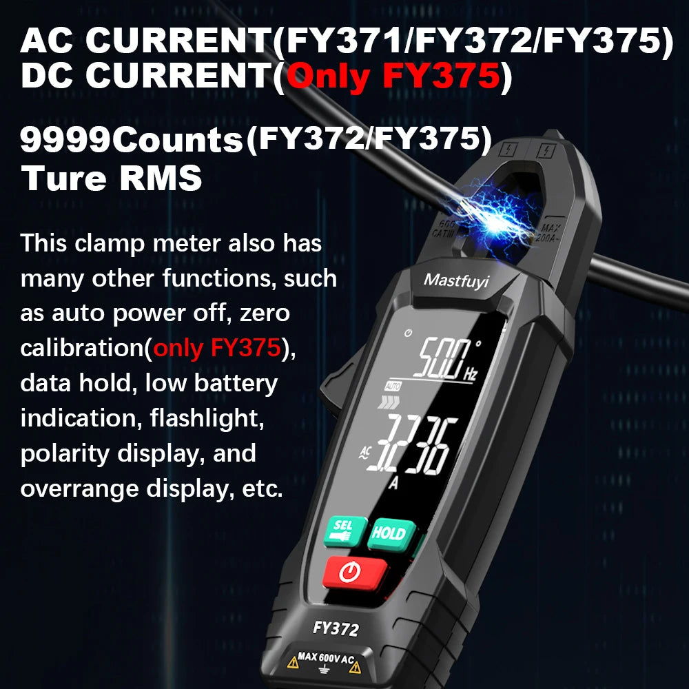 MASTFUYI AC-Stromzangenmessgerät, digital, 10.000 Zählungen, Multimeter, Amperemeter, Spannungsprüfer, Autoverstärker, Hz, Kapazität, NCV, Ohm-Werkzeug