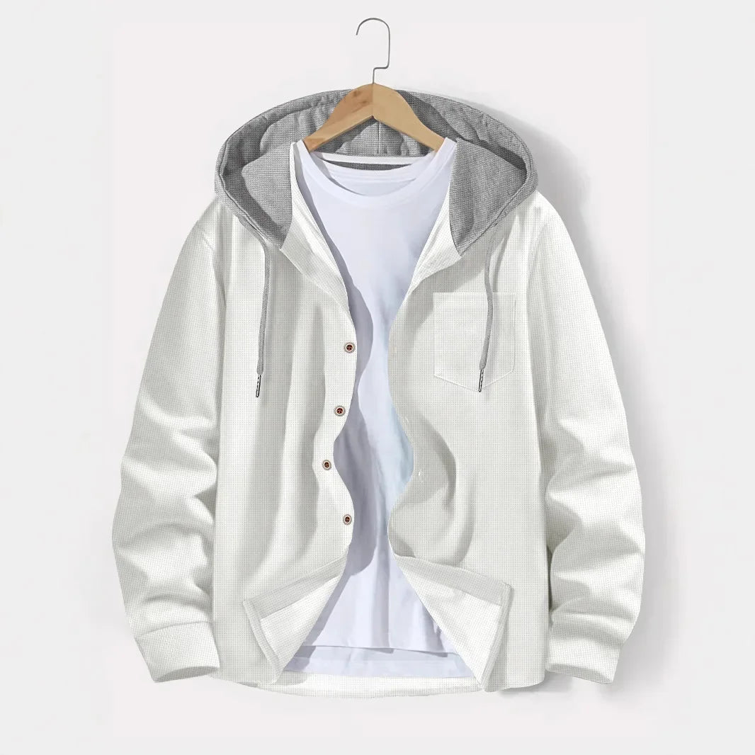 Spring and autumn new Waffle men's casual slim-fit hooded long-sleeved cardigan matching color fashion high quality tracksuit pa.