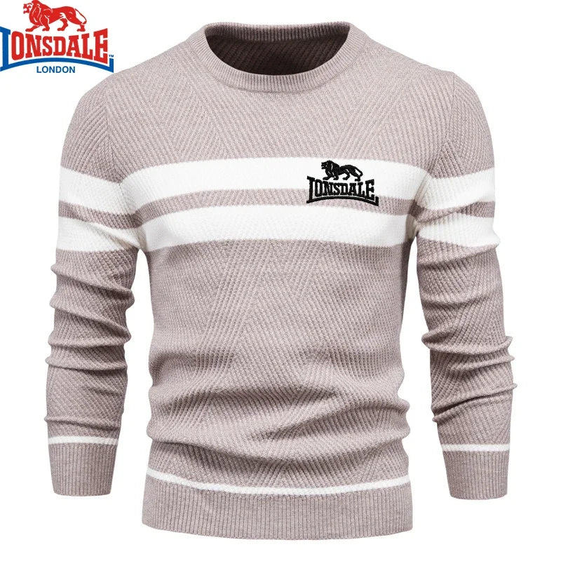 Embroidered LONSDALE Mens Boys Winter Stripe Sweater Thick Warm Pullovers Men's O-neck Basic Casual Slim Comfortable Sweaters.
