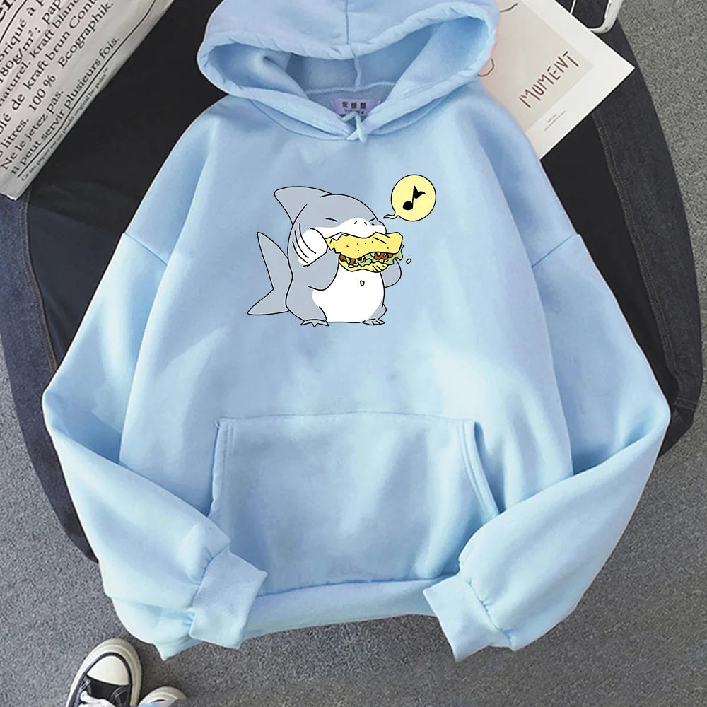 Jeff The Landshark Cute Hoodies Cartoon Print Harajuku Manga Sweatshirt Long-sleeved Fleece Clothing Sudaderas Casual Pullovers.