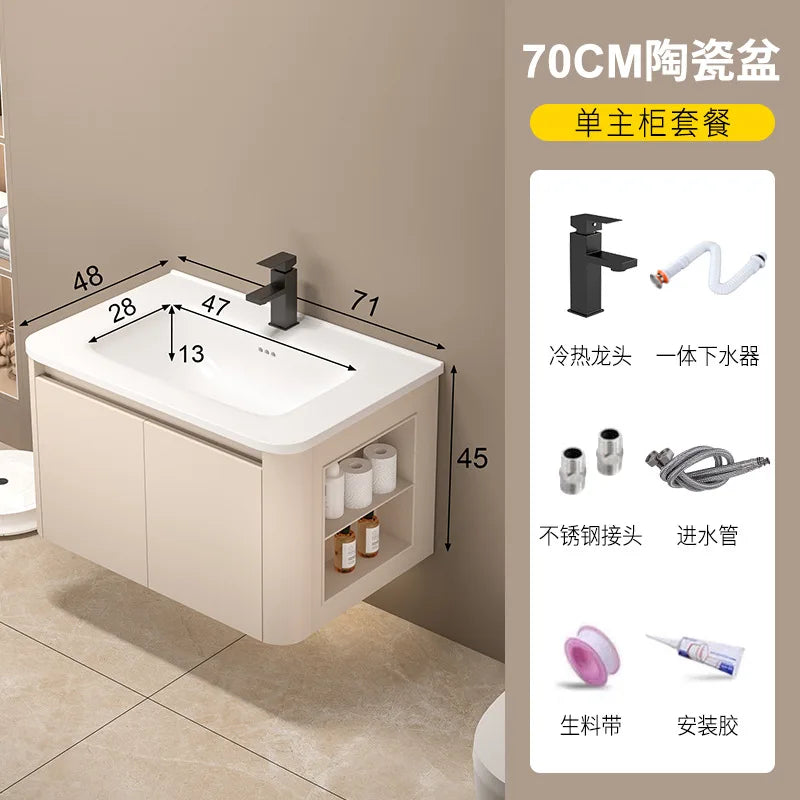 Space Badezimmerschrank aus Aluminium mit Wabenbogen und Seitenschrank, Waschbecken-Kombination, WC-Waschbecken, integrierte Keramik