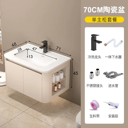 Space Badezimmerschrank aus Aluminium mit Wabenbogen und Seitenschrank, Waschbecken-Kombination, WC-Waschbecken, integrierte Keramik