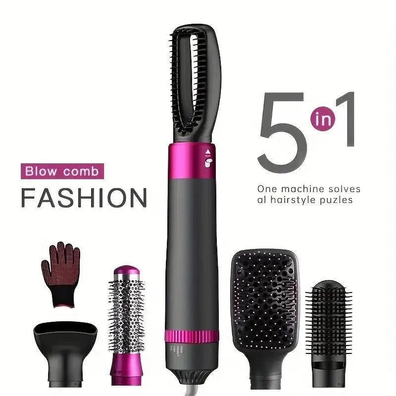 HOMEFISH 5 in 1 Hair Dryer Brush Hot Air Brush & Volumizer Styler Set with Interchangeable Brush Head Negative Ionic Blow Dryer.