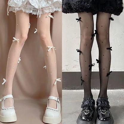 Lolita Pink Velvet Bow Embroidery Pearl Tights Pantyhose Fashion Women Tights JK Lolita Styles Sweet Girls Kawaii Cute Stocking.