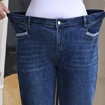 Plus Size Women Jeans 6XL Loose High Waisted Stretched 5XL Plus Size Female Denim Trousers Blue Girl Long Classic Straight Pants.