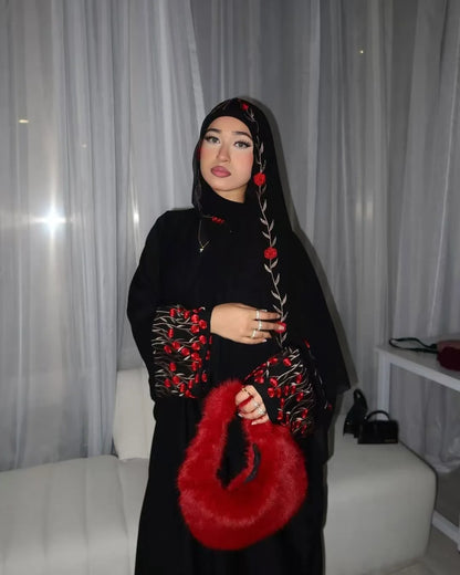 Islamic Clothes Black Flower Embroidery Abayas for Women Dubai Cardigan Muslim Saudi Open Abaya Kimono Luxury Hijab Dress Kaftan.