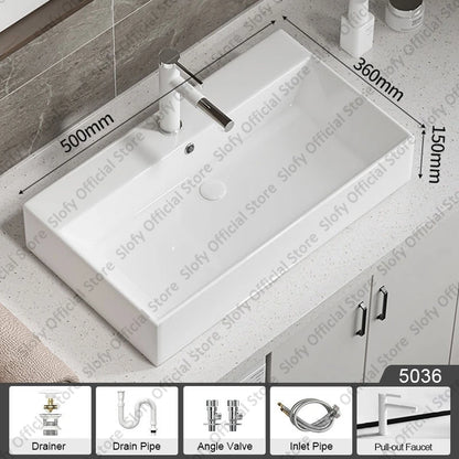 Large Square Ceramic Washbasin For Bathroom Countertop Basin White Sink Above Counter Pedestal Hotel Home Balcony Bathroom Sinks