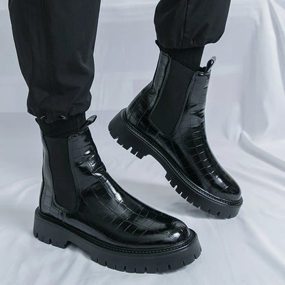 Street Style Pointed Toes Chelsea Boots Stylish Leather Ankle Boots Fashion High Top Shoes Party Business Motorcycle Boots Botas