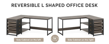 Tribesigns L-förmiger Computertisch mit Schubladen, 59-Zoll-Eckschreibtisch mit Regalen, umkehrbarer L-förmiger Büroschreibtisch für Arbeitszimmer