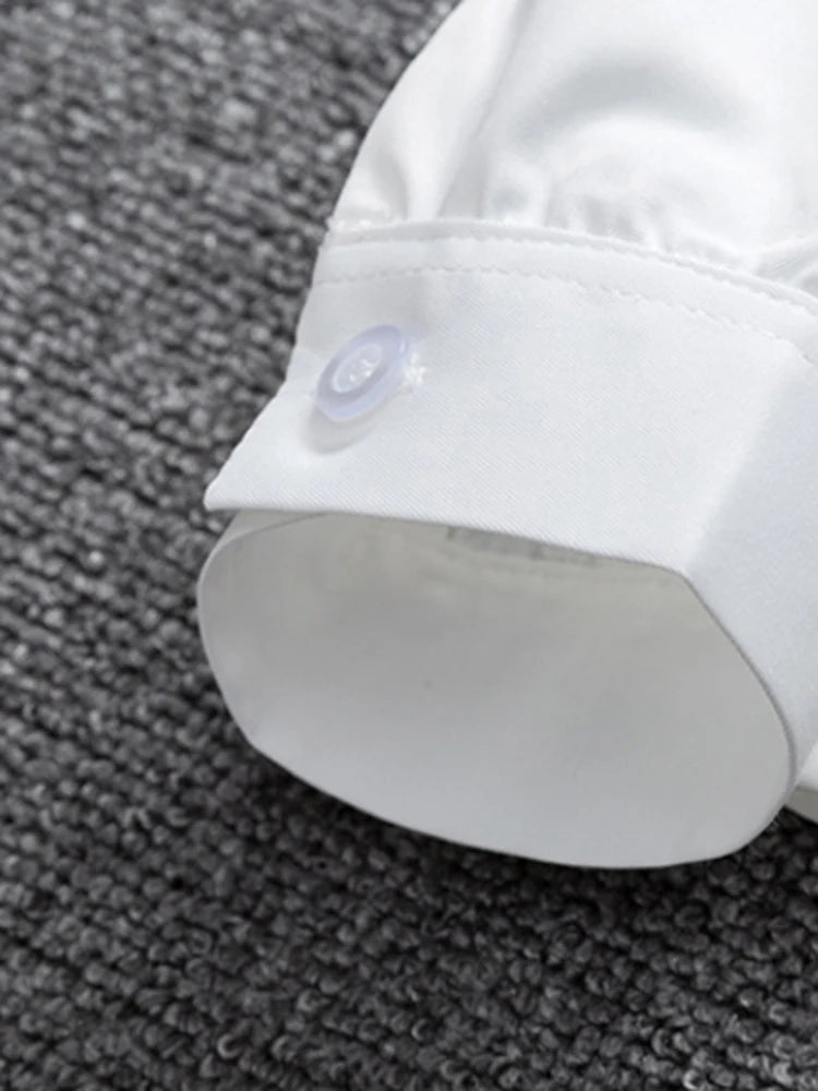 Zoki White Women Shirt Fashion Long Sleeve Casual Turn Down Collar Female Blouse Loose Pocket Button Office Ladies Elegant Tops.