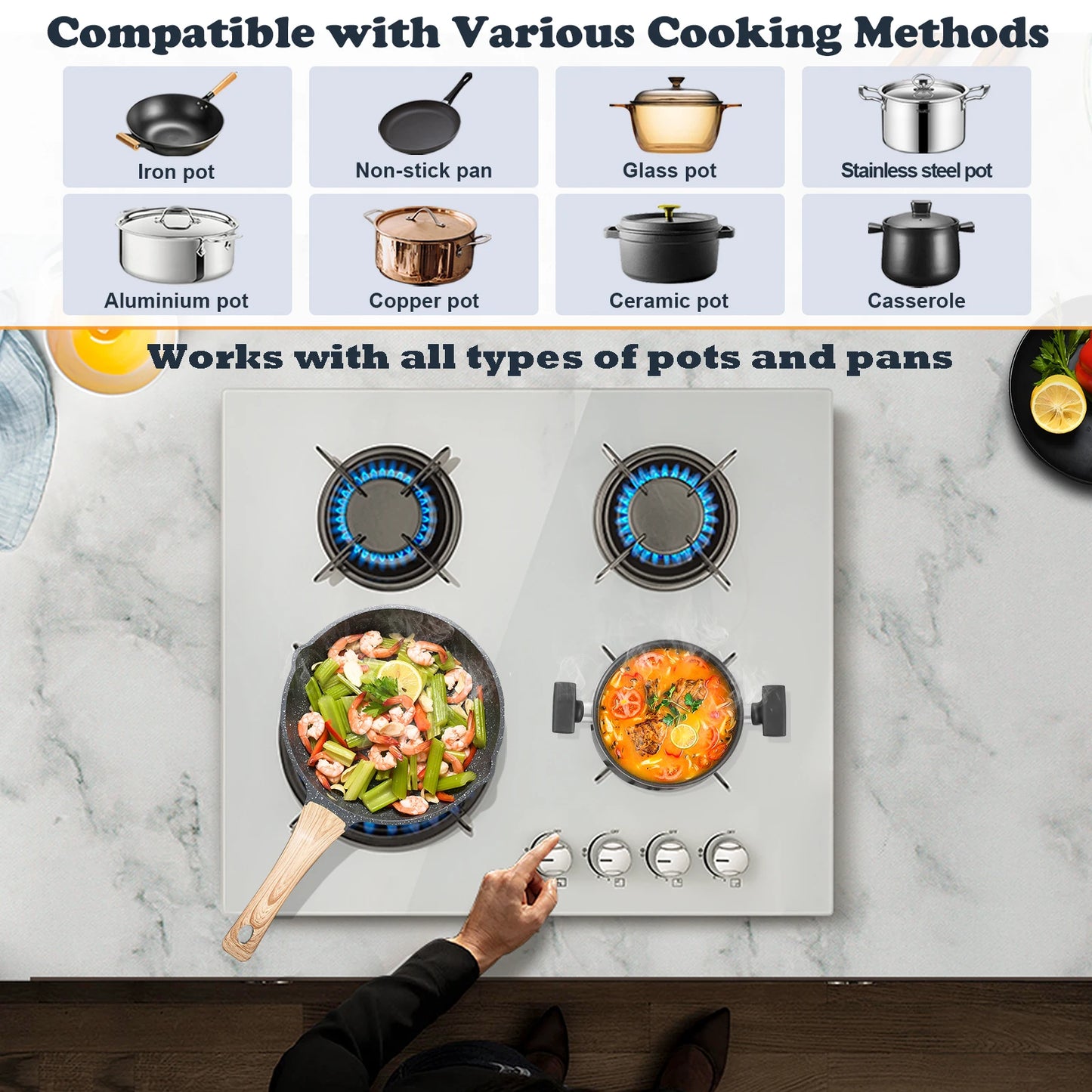 4-Burner Glass Ceramic Built-in Natural gas Propane gas New White Gas hob.