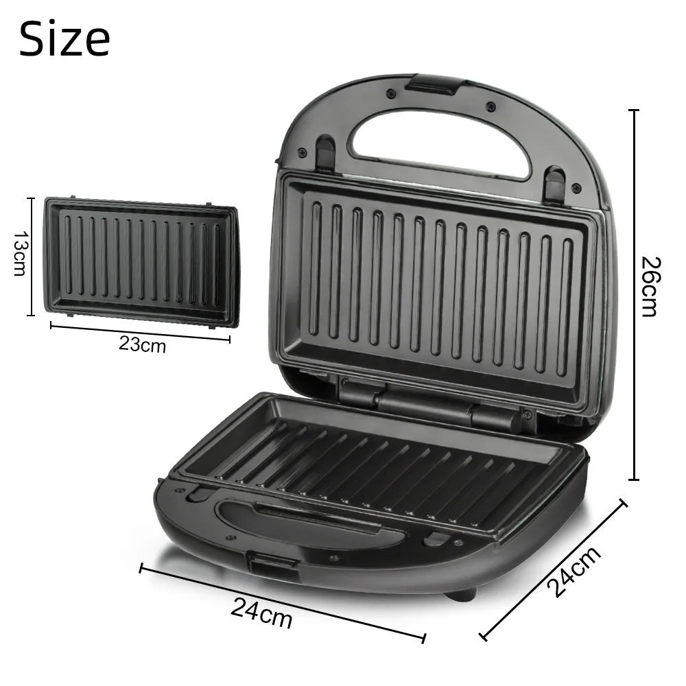 8-in-1 Breakfast machine with Interchangeable Plate Sandwich Maker, Waffle & Donut Maker with Non-stick Coating.