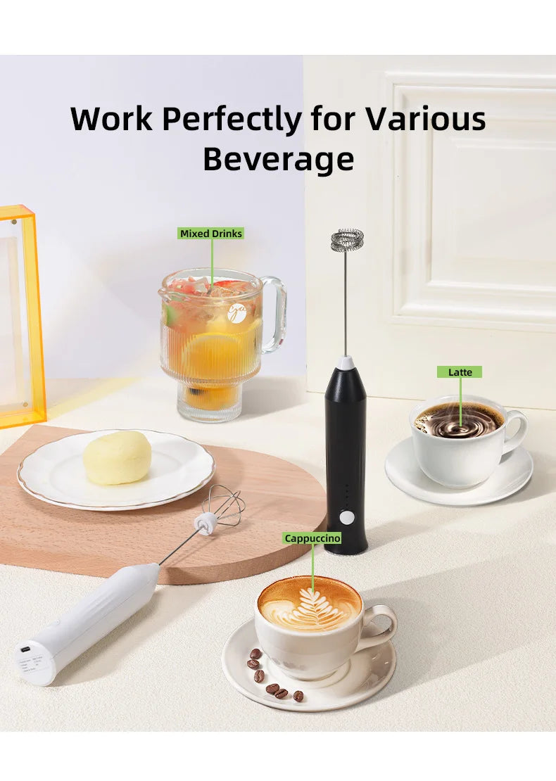 Wireless Milk Frother Electric Type-C Handheld Blender Stainless Steel Mini Coffee Maker Whisk Mixer For Coffee Cappuccino Cream