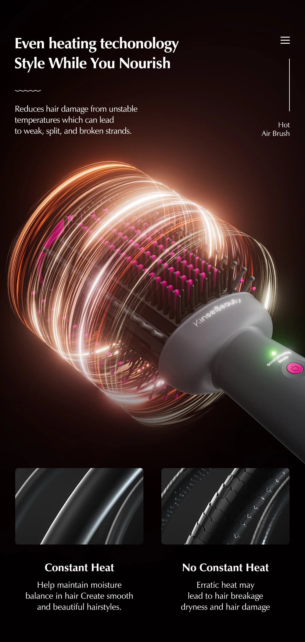 Kinseibeauty  Hair dryer Functional 5 In 1 professional hot air comb straight hair curling equipment salon.