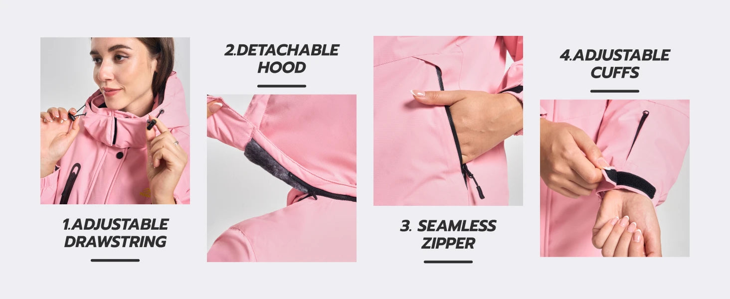 TACVASEN Winter Fleece Lined Hooded Parka Jacket Womens Ski Snowboard Warm Coats Waterproof 5 Zipper Pockets Windbreaker Outwear.