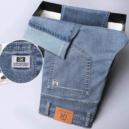 Summer Thin Men's Straight Loose Gray Jeans Soft Fabric Lyocell Fabric Light Colored Casual Pants Male Brand Trousers.