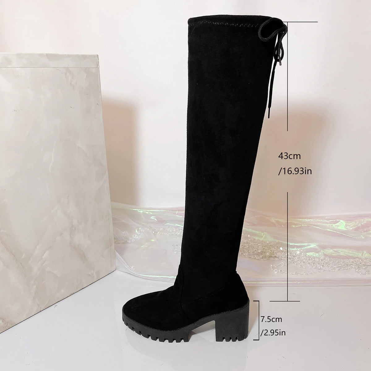 2025 Spring and Autumn Winter Over The Knee Boots Stretch Skinny Leg Long Tube Women's Boots Round Toe High Heel Plus Size.