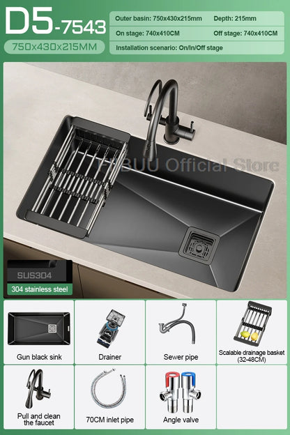 304 Stainless Steel Kitchen Sink Single Bowl Thickened Material Undermount Basin Vegatable Workstation With Drain Accessories