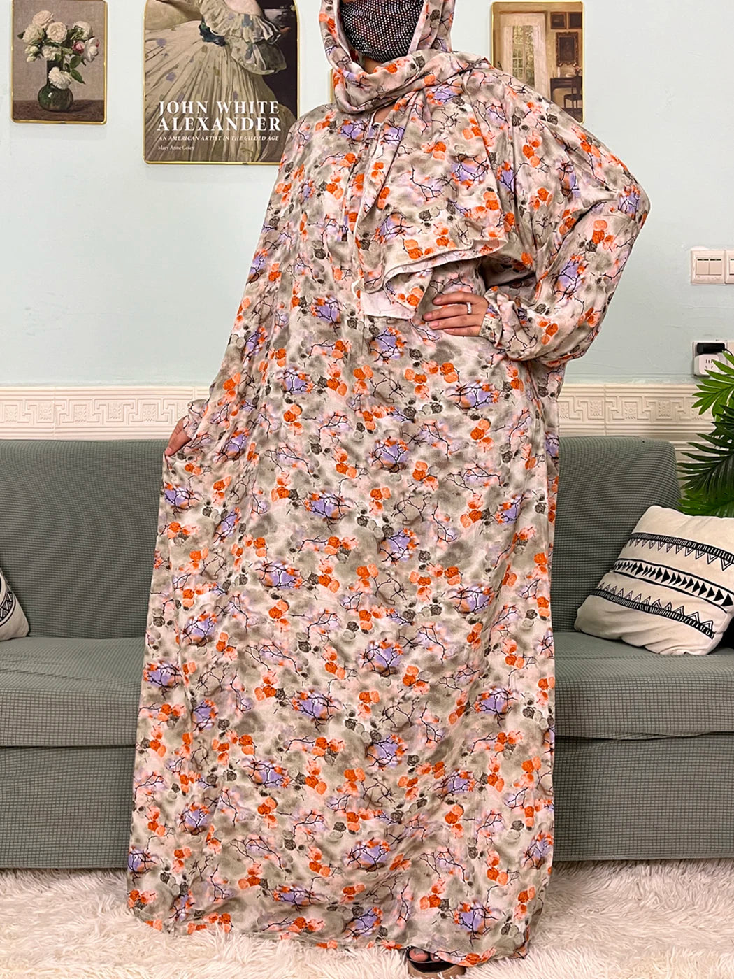 Muslim Cotton Abayas For Women Traditional Floral Ramadan Prayer Garment African Caftan Marocain Femme Robe Connected Headscarf