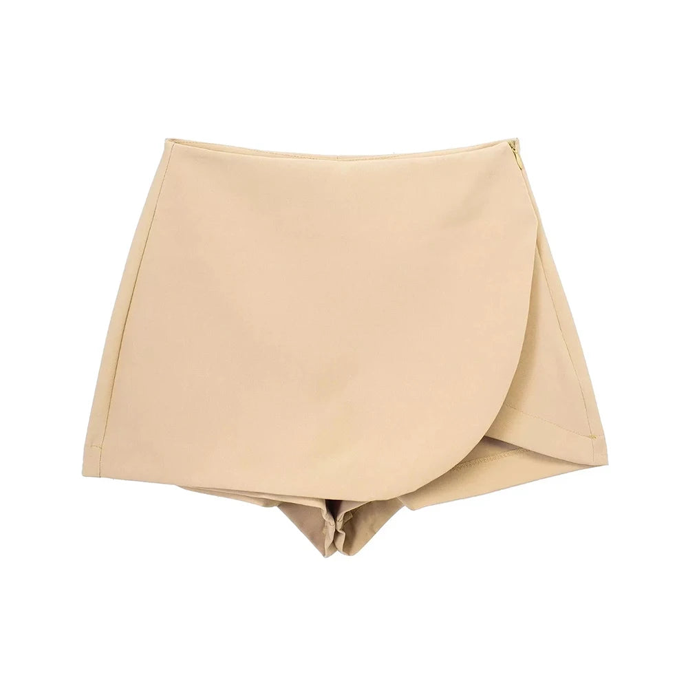 Women Fashion Pareo Style Shorts Skirts Vintage High Waist Side Zipper Female Skort Mujer