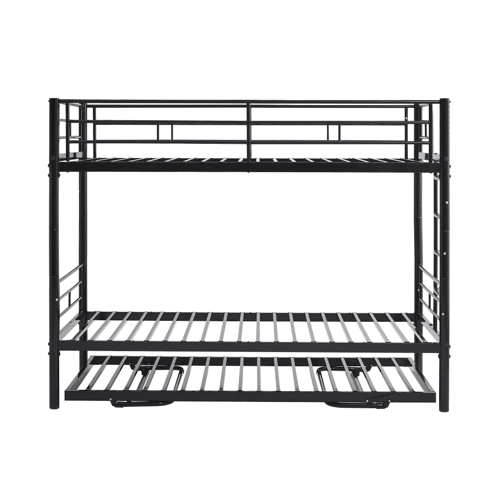 Etagenbett aus Metall, 90 x 200 cm, Etagenbett mit ausklappbarem Bett, erweiterbar auf zwei Einzelbetten oder Erwachsenenbetten, Schwarz